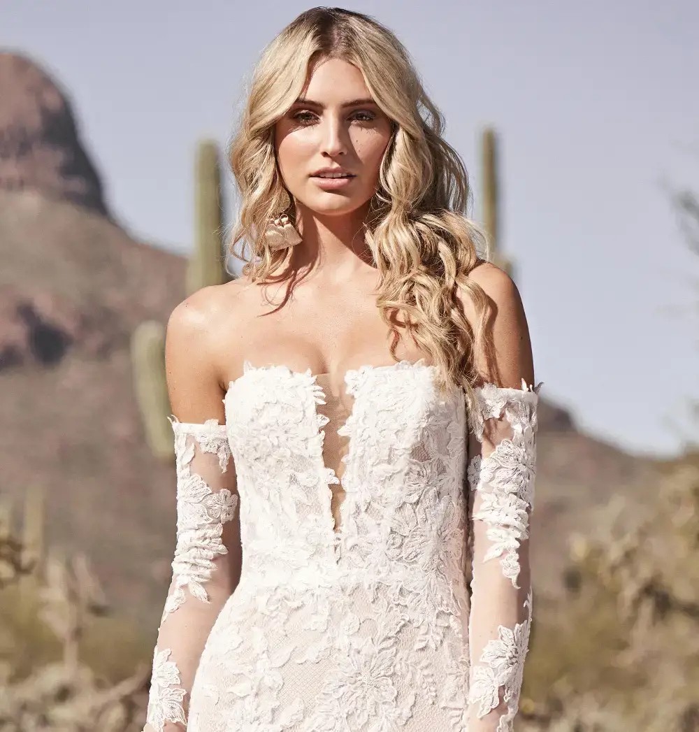 Model wearing a white J&B bridals gown